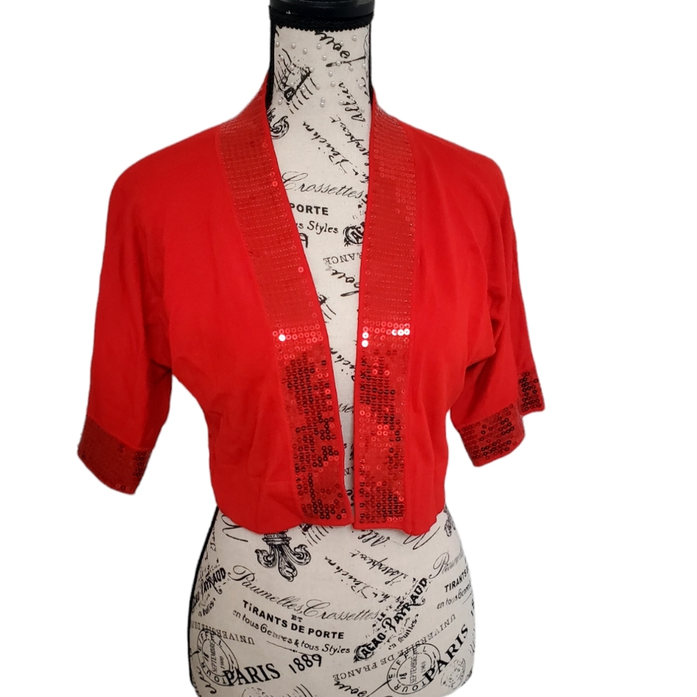 Ronni Nicole Cropped Shortsleeve Sequin Cardigan (BY10)